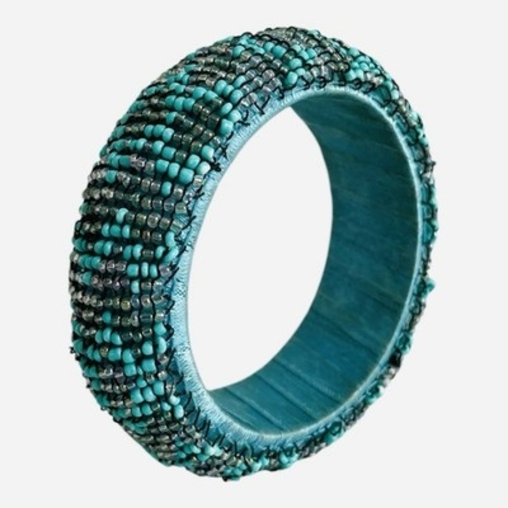 8" Artisan Studio Turquoise Seed Beaded Bangle Bracelet Good Plus Condition - Picture 4 of 4